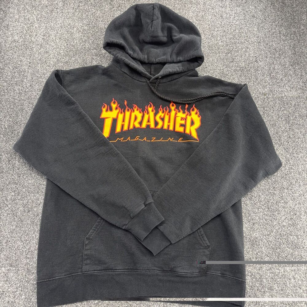 Thrasher Magazine Flame Logo Hoodie Men’s Small Black Skateboarding Streetwear
